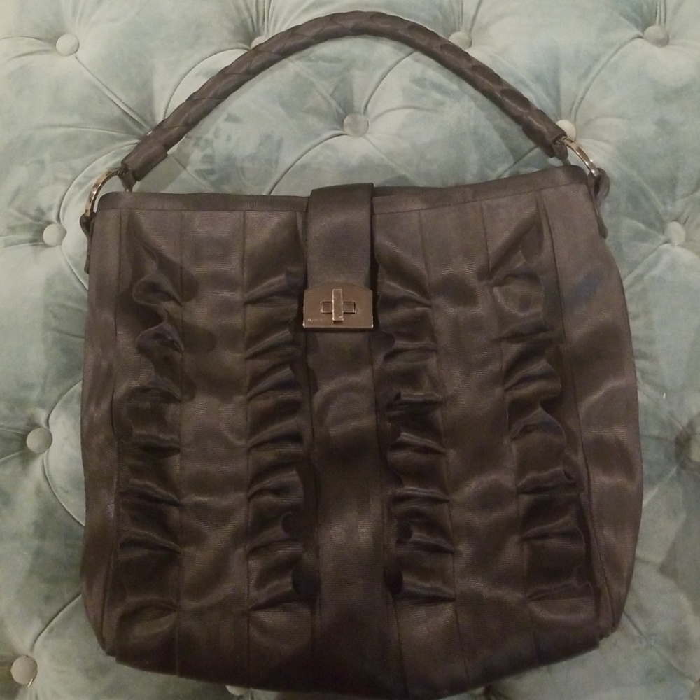 Harvey Black Lola Ruffled Seatbelt Bag